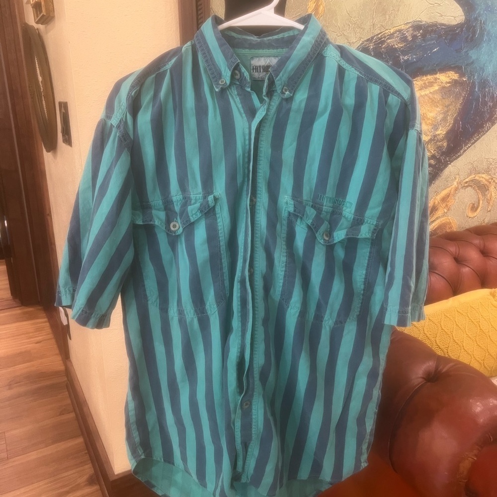 Vintage Introspect Men's Blue Striped Shirt size large
